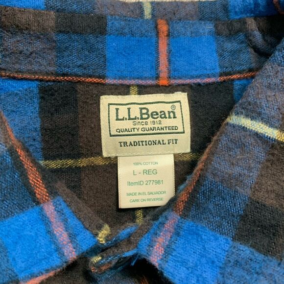 LL BEAN Traditional Fit plaid check flannel Men’s Size Large work chore 277981 - Picture 2 of 6
